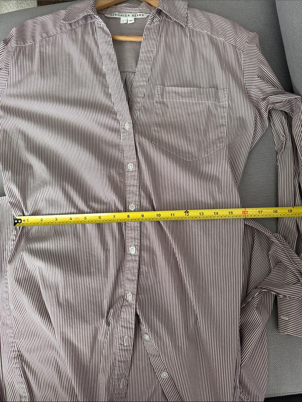 Veronica Beard Beige and White Striped Tie-Front Shirt Dress Size 4 - Picture 9 of 15